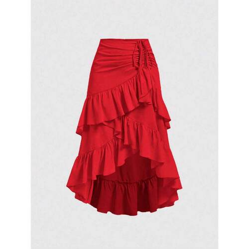 B 19610 Ruffle Solid Skirt 荷叶边纯色半身裙跨境速卖通亚