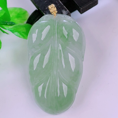 缅甸天然翡翠正品18k金扣头冰满绿满色闪拍金枝玉叶玉石吊坠8.86g