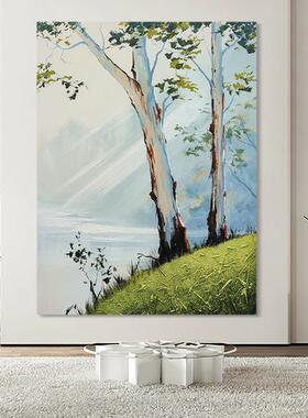 网红云.绘油画《光壁湖影》北欧手挂画客厅设计师高级感景风画
