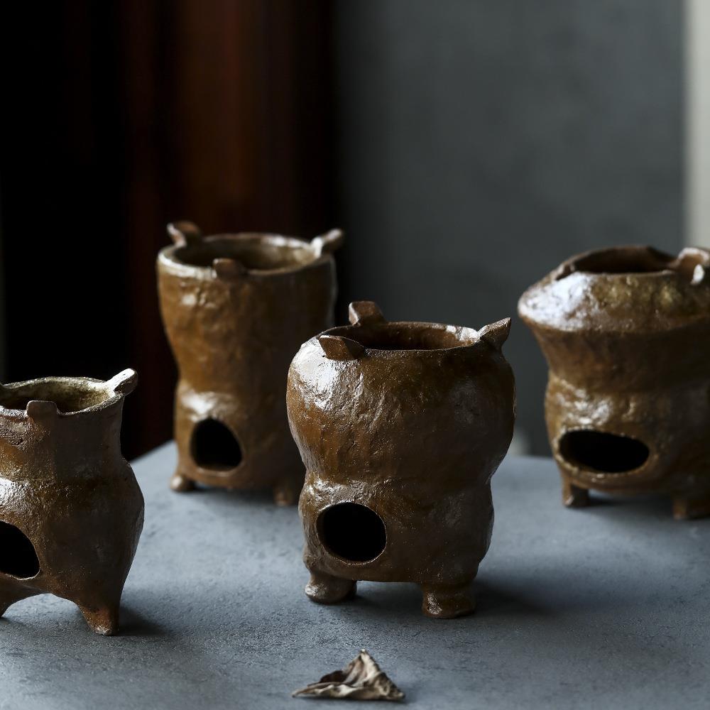 柴烧陶壶古朴炭炉 工夫煮茶炉风炉陶泥小火炉纯手工复古茶炉套装