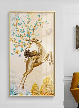网红约入户走过道装饰玄画竖版现关代简壁画福鹿招财美廊式轻画奢