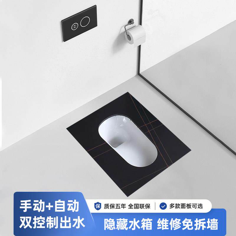 暗装水箱蹲便器套装隐藏式感应蹲坑家用入墙式黑色陶瓷岩板大便池