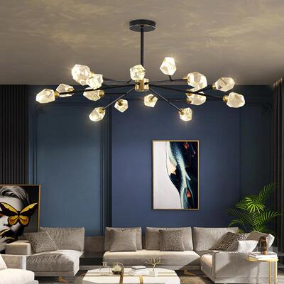 轻奢全铜客厅灯水晶吊灯家用网红冰凌分子灯现代简约餐厅卧室灯具
