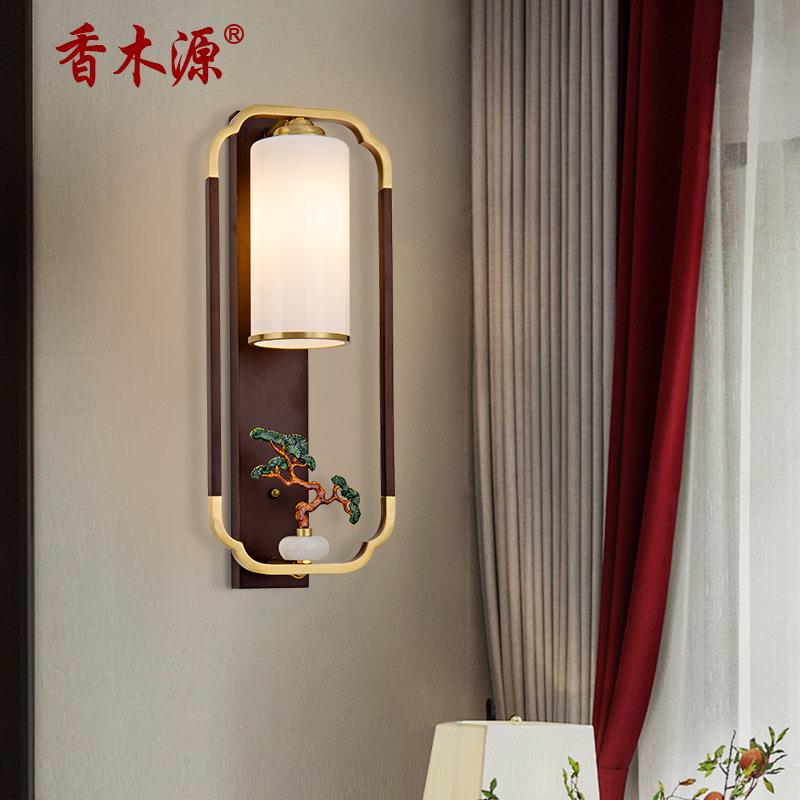 新中式全铜实木壁灯禅意玉葫芦客厅卧室背景墙灯卧室床头灯具2125