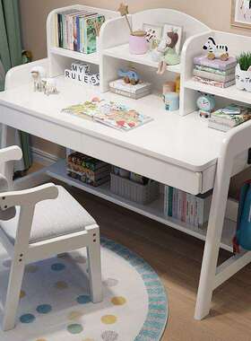 新款实木书桌儿童到12QZ6TT7H8岁书带书架3可桌用于出租屋办公室