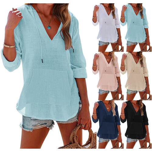 Womens Beach Cover Up Hoodies Sweatshirt Long Sleeve V Neck