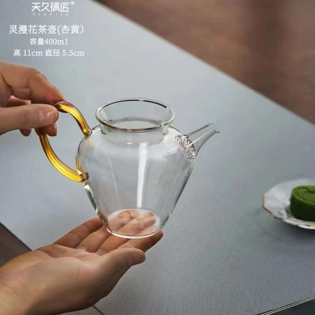 厂家批发高硼硅玻璃分茶器家用功夫茶具多彩把手执壶公道灵漫茶海