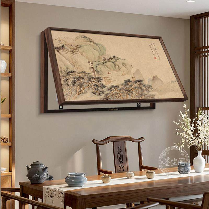 山水画宋代美学餐厅实木框电表箱装饰画客厅大尺寸配电箱遮挡挂画