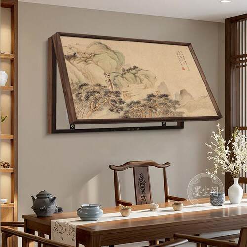 山水画宋代美学餐厅实木框电表箱装饰画客厅大尺寸配电箱遮挡挂画