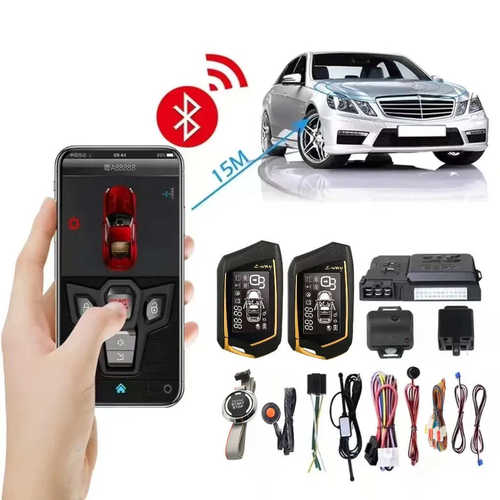 PKE一键启动 app手机控车汽车防盗器1500米LCD震动双向遥控报警器