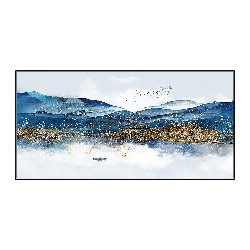 油画抽象纯手绘金色山水新中式客厅背景墙装饰画书房办公室挂画