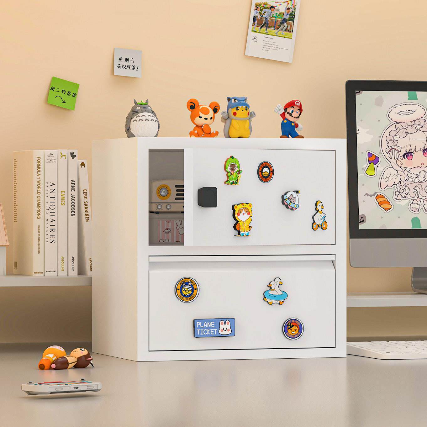 A4办公收纳柜桌面铁皮文件柜抽屉指纹密码带锁整理箱收纳柜小柜子