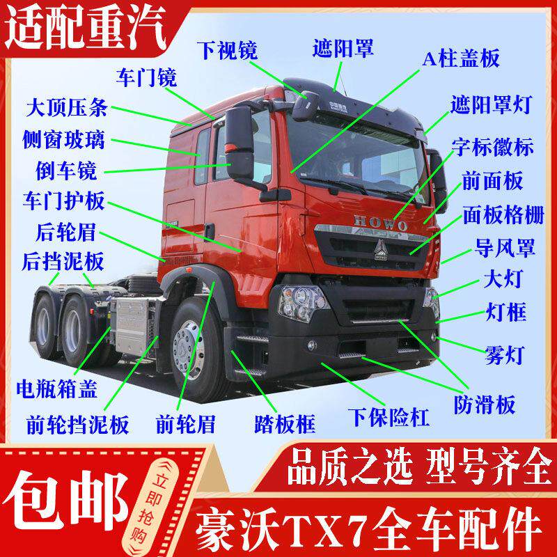 适配重汽豪沃TX配件保险杆踏板轮眉后视镜挡泥板导风罩遮阳罩面板