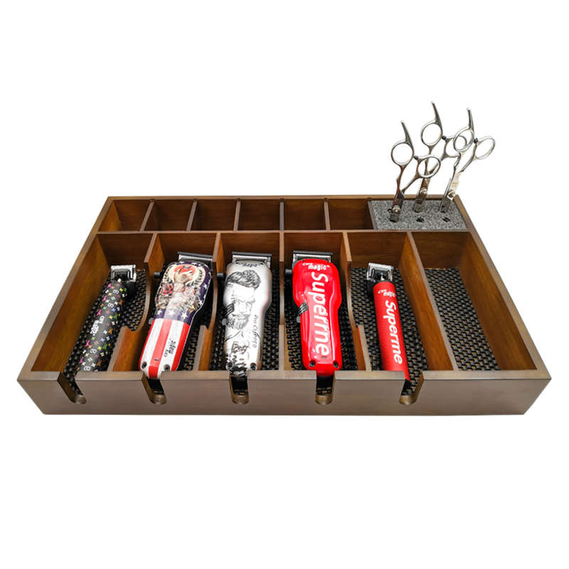 实木电推剪架美发工具大号收纳盒复古油头木架托盘剪刀推子架防滑