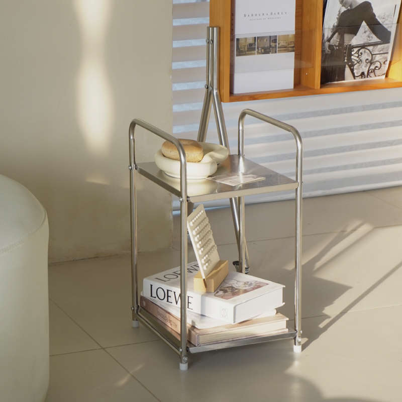 ins风不锈钢多层简易收纳置物架厨房客厅卫生间置物架落地桌边几