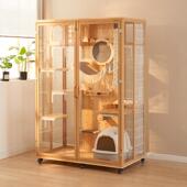 DIY猫别墅实木猫笼子家用不占地猫房子超大自由空间猫屋全景猫柜