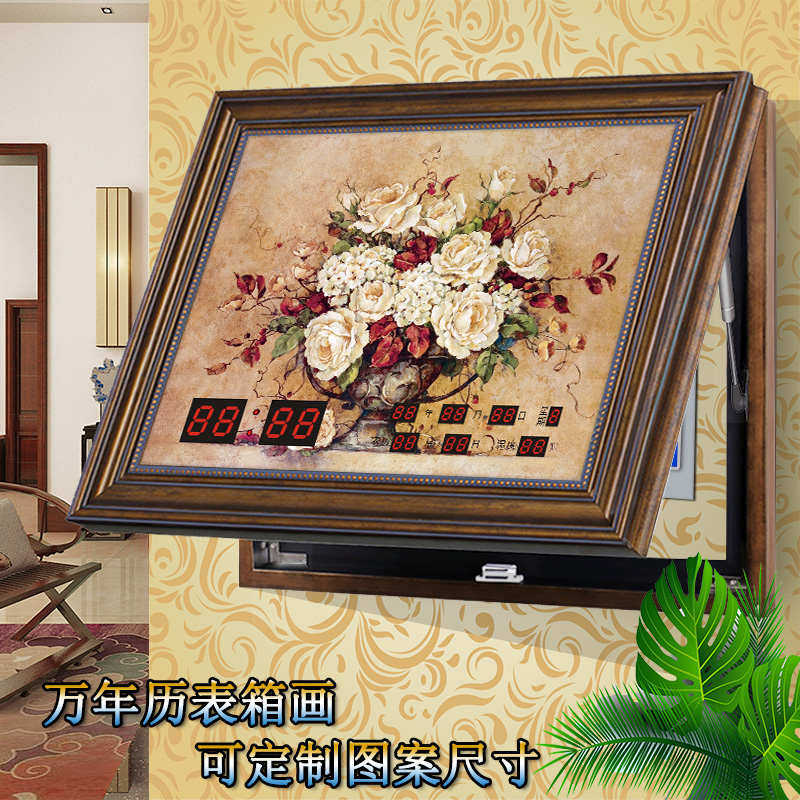 美式电表箱装饰画带钟表欧式配电闸壁画推拉遮挡装挂画2021新款盒