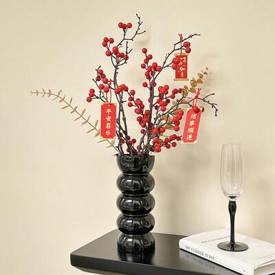 新年装饰花摆件发财果彷真花摆设假花冬青红果客厅餐桌年宵花乔迁