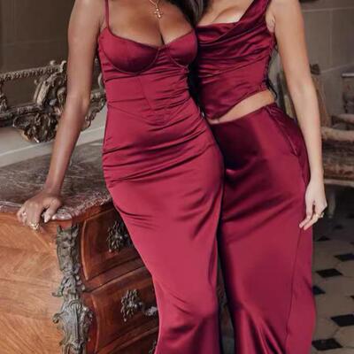 Strap, backless, spliced split dress, long skirt