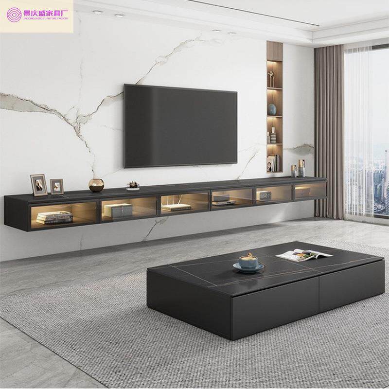 20厅2新款悬空岩板电视现代客家用户型玻璃吊柜茶COR几悬浮5电柜