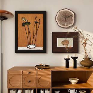 中古餐厅装饰画新中式复古国风茶室背景墙挂画抽象艺术客厅组合画