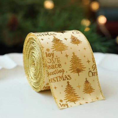 2m 2025 Christmas Ribbon Golden Silver Champagne Polyester G
