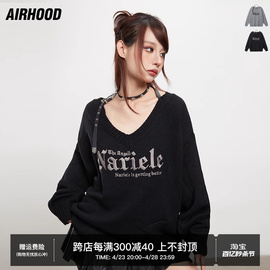 AIRHOOD 慵懒风V领大领口垂感套头毛衣女宽松针织衫甜辣妹上衣秋