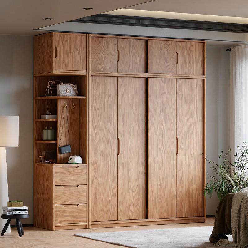 实木橡木推拉门柜衣家用门卧室趟小户WDI移型现代门主卧大衣橱