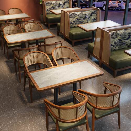 主题饭厅藤编桌椅组合茶楼茶餐厅餐饮店咖啡厅东南亚卡座沙发商用