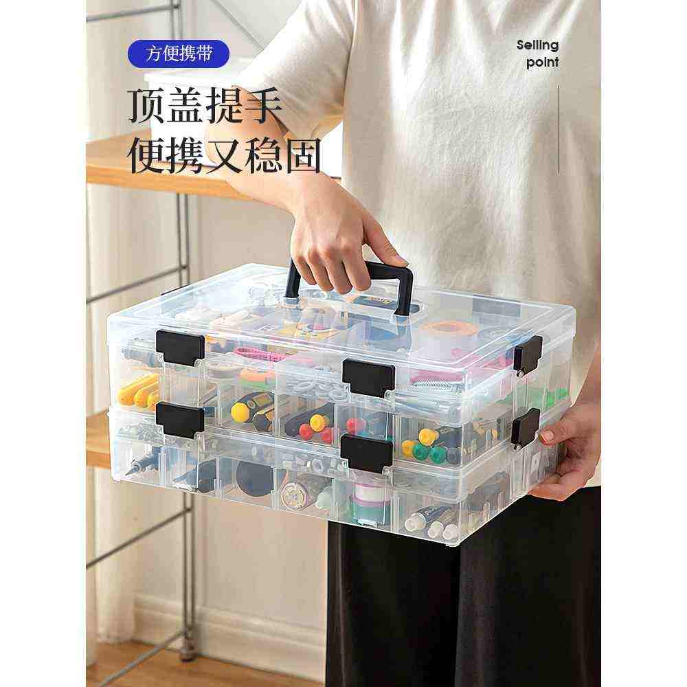 工具零件盒多格手提分格透明螺丝配件收纳箱电子元件积木塑料盒子