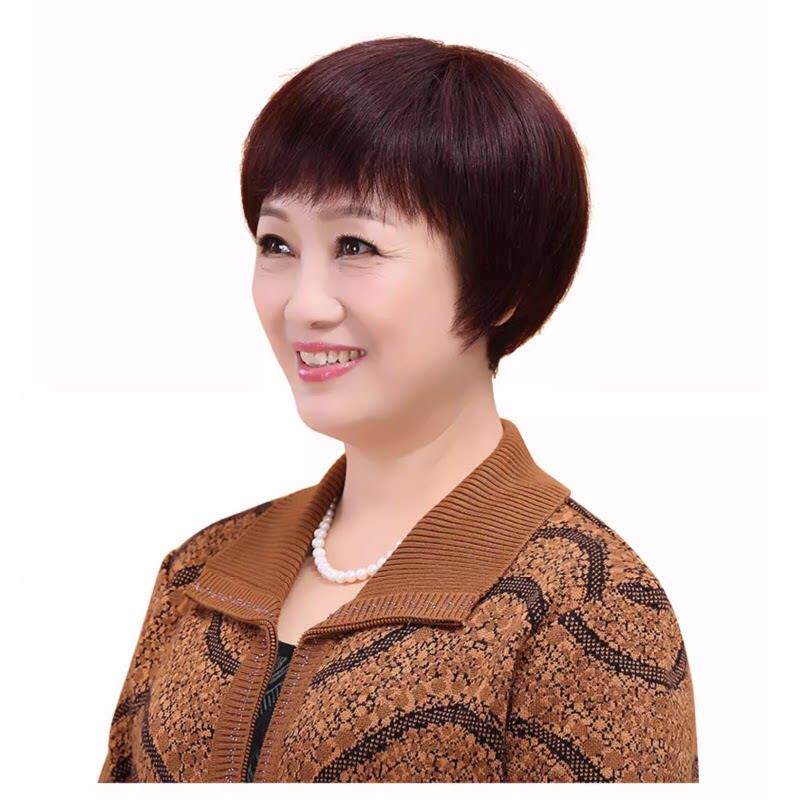 假发中老年女妈妈款女士真发全真人发中年短发真发遮白发全头套式