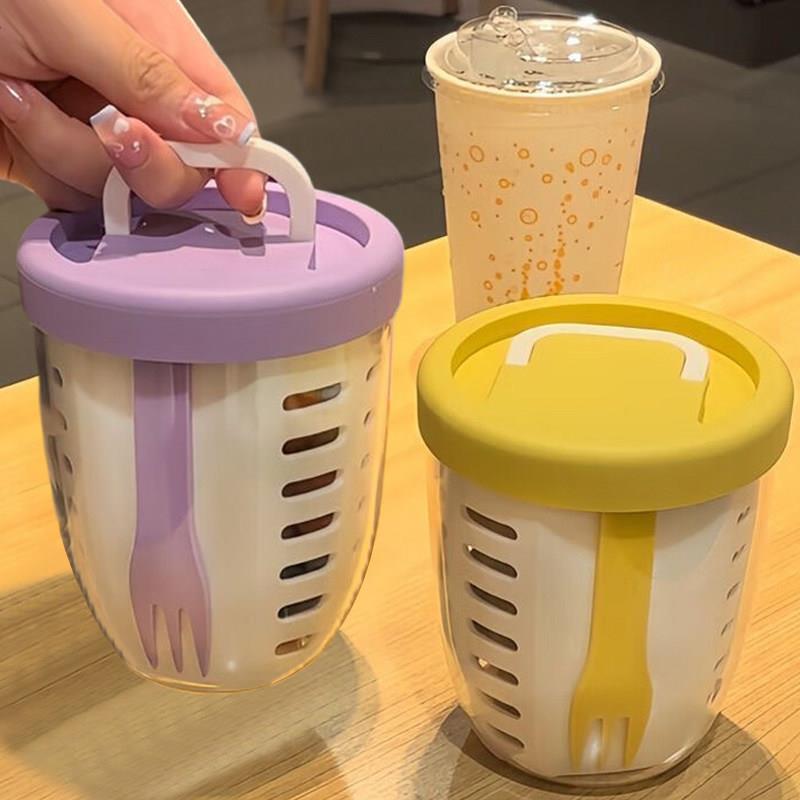 日本可沥水带叉水果杯外出携带小学生专用可携式大容量食品级水果