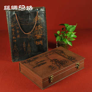 丝绸卷轴画批发丝绸山水挂画商务礼品 锦绣西湖 丝绸画四件套