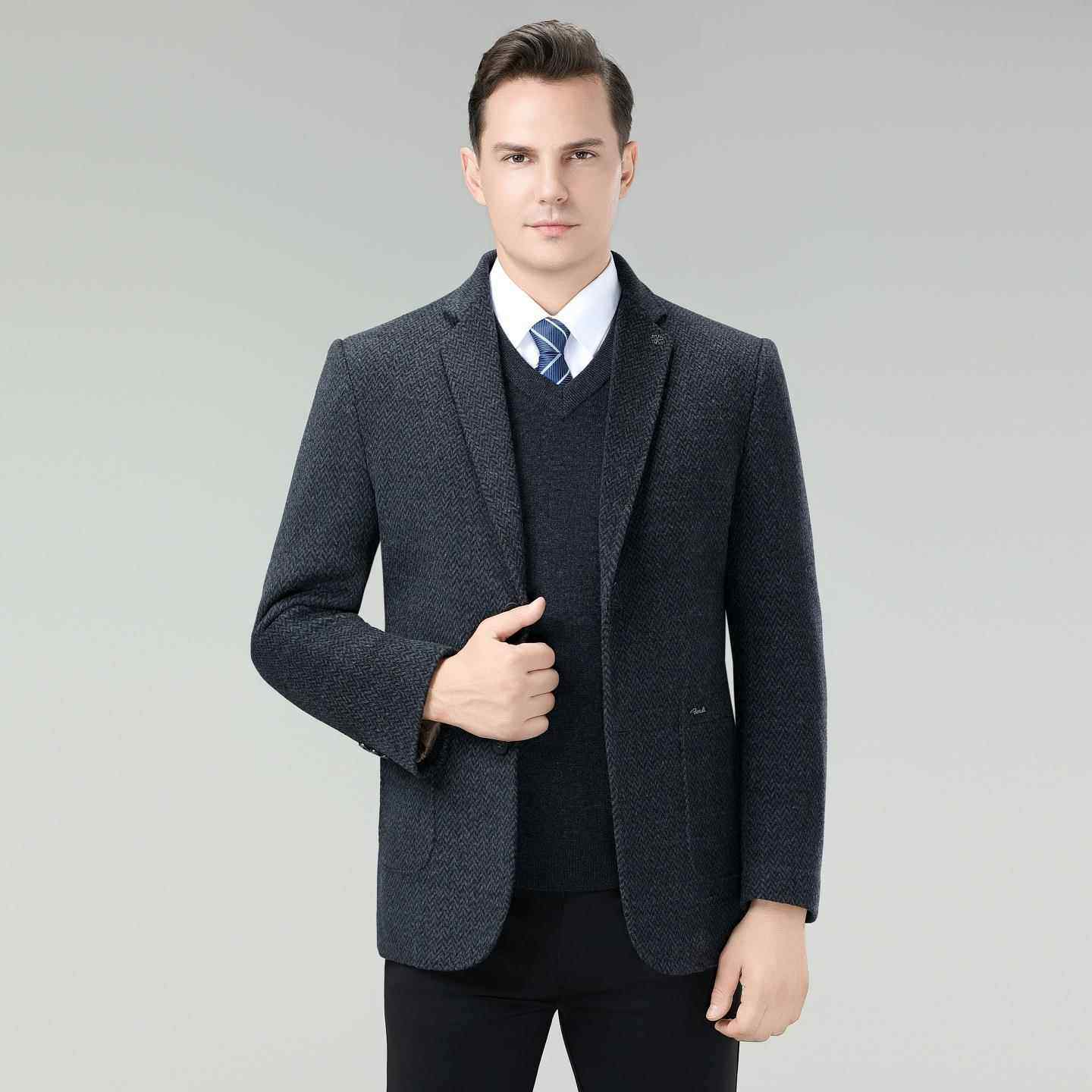 装双面呢羊毛大衣男士西厚可卸内胆羽绒服加大码领2619-F爸爸装外