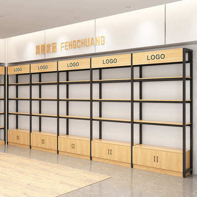 便利店货架置物架钢木超市货架便利店展示柜零食货架展示架中岛柜