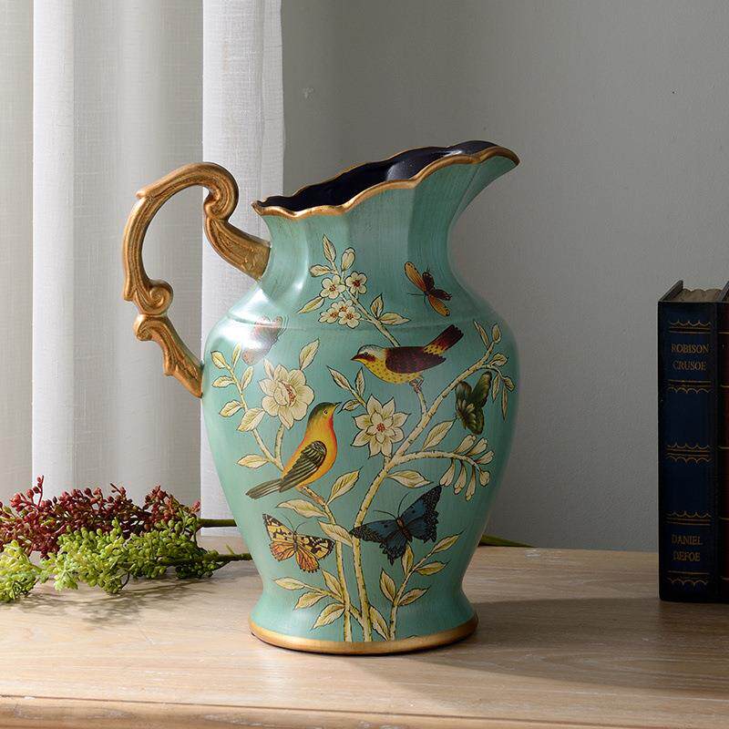 Ψ美式陶瓷花瓶复古摆件客厅插花家居装饰花花假花工艺品摆设