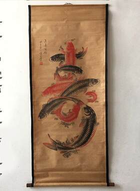 厂家古玩做旧仿古字画上山虎办公室客厅挂画花鸟卷轴中堂画