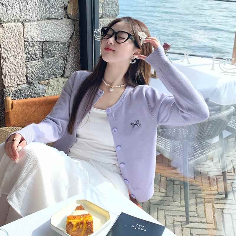 苏三三紫色毛衣开衫针织外套女2025开春穿搭超好看独特漂亮上衣