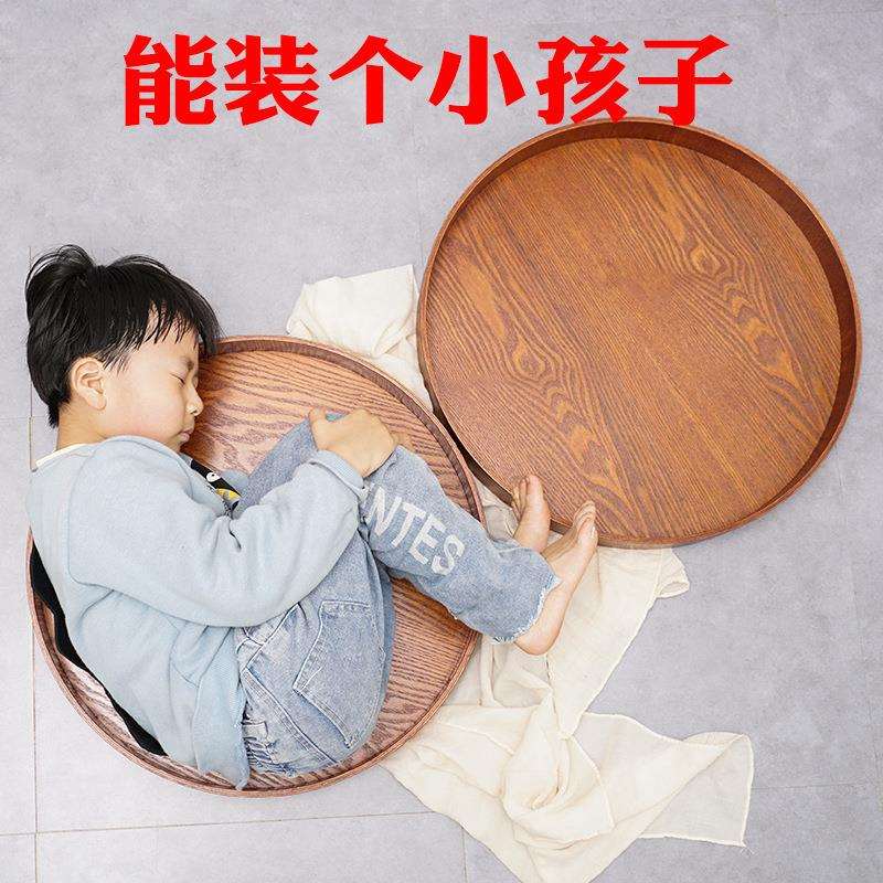 新品50cm超大号圆形托盘 木制盘子酒店用品 加厚加深圆盘厂家