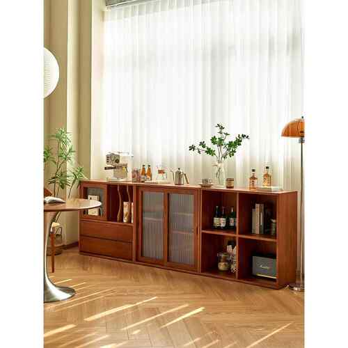 北欧覆古实木自由组合柜客厅收纳书柜储物柜一体落地置物柜小户型