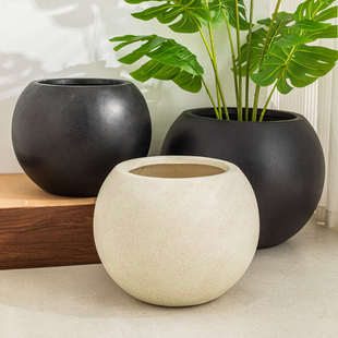 大口径花盆大号轻奢高级感客厅球形镁泥水泥黑金刚龟背竹花盆陶瓷