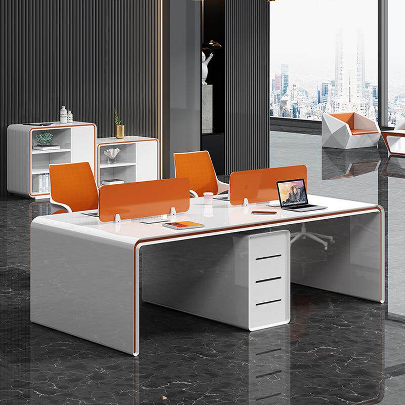 白色办公桌烤漆简约现代职员工作卡位屏风员工电脑桌椅组合46人位