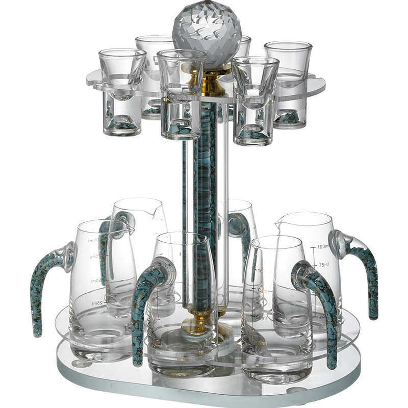 描金绿松石白酒杯水晶挂架酒具套装组合玻璃七字把竖纹分酒器套组,餐饮具,异形/个性酒杯,淘宝优惠券,粉丝福利购,淘宝优惠卷