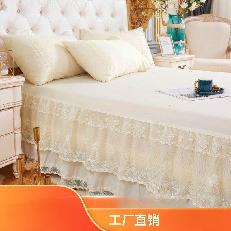 韩版公主风蕾丝花边床裙单件床罩床单床垫保护套三件套家用