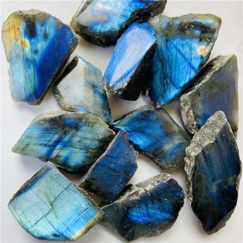 天然宝石半抛光水晶石板生蓝色拉长石切片装饰
