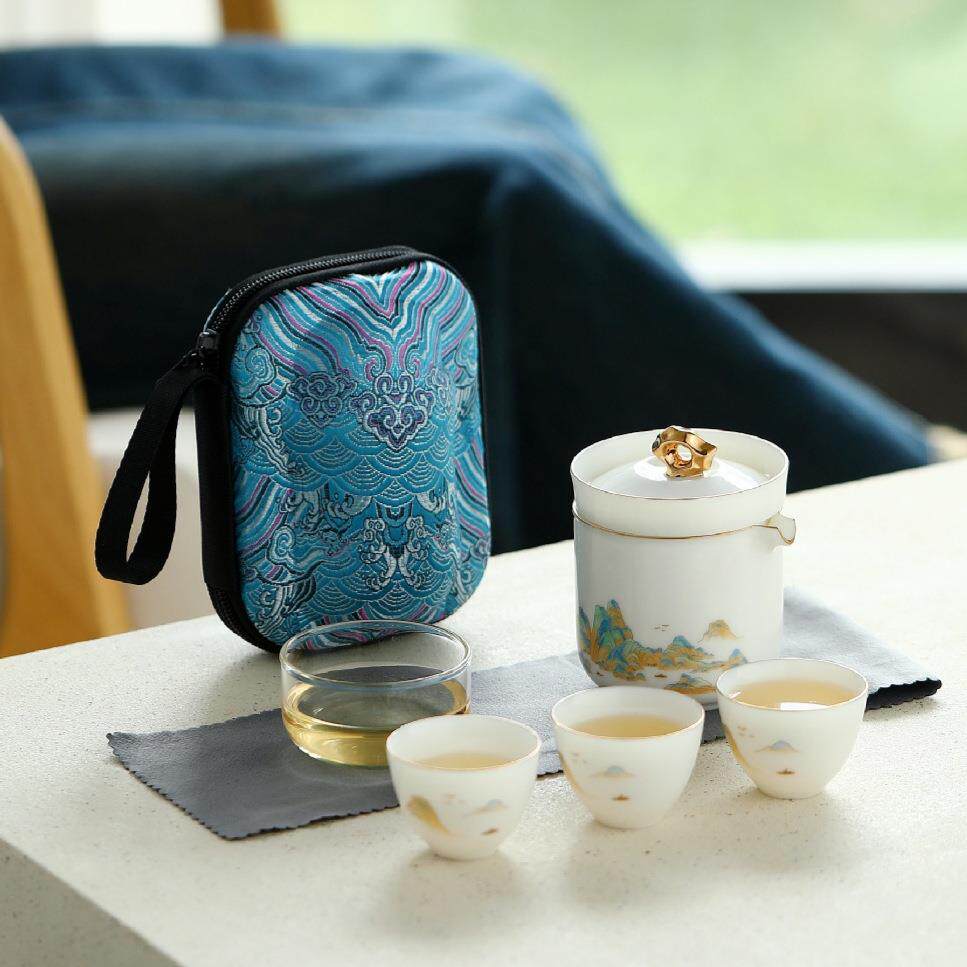 青川倾山旅行茶具快客杯一壶三杯便携式户外露营随身泡茶器喝茶杯