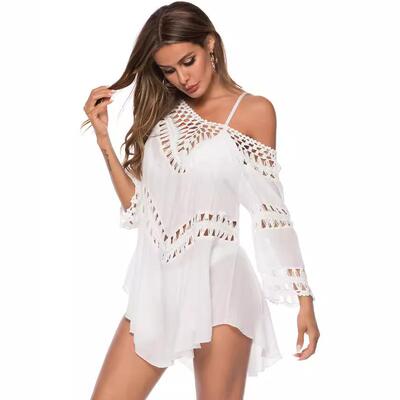 Solid color V-neck hand hook stitching coverall sexy hollow