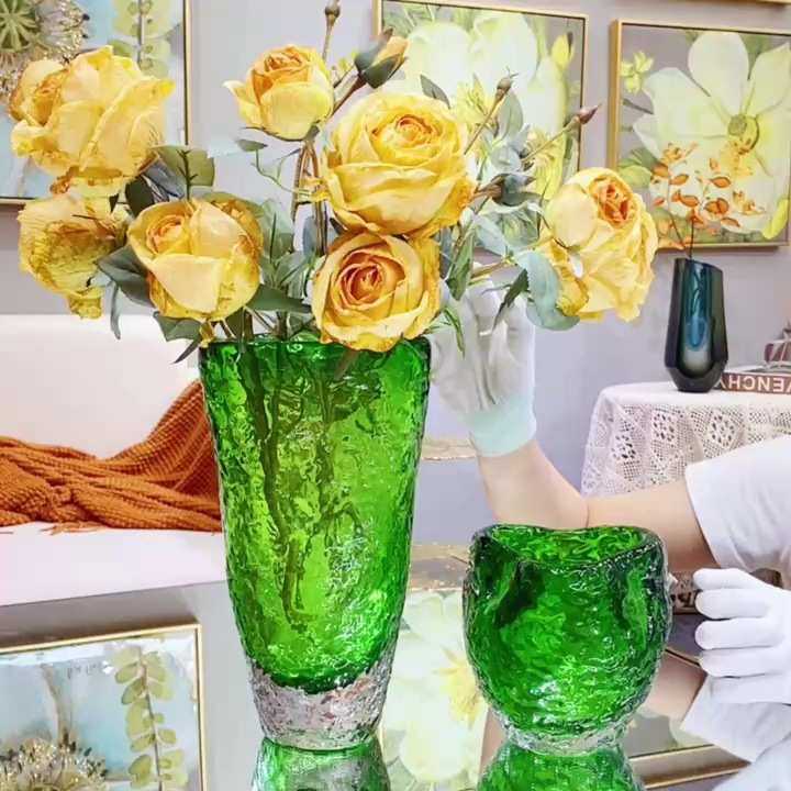 轻奢绿色琉璃可水培花瓶艺术摆件客厅样板间玄关餐桌插花花器装饰,家居饰品,装饰摆件,淘宝优惠券,粉丝福利购,淘宝优惠卷
