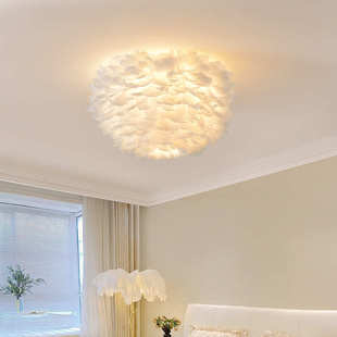 奶油风羽毛灯卧室创意北欧灯具现代简约温馨少女浪漫网红吊灯542L