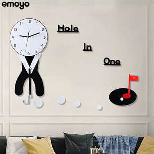 热卖新款创意时尚高尔夫摇摆挂钟 客厅装饰钟静音挂墙壁钟表